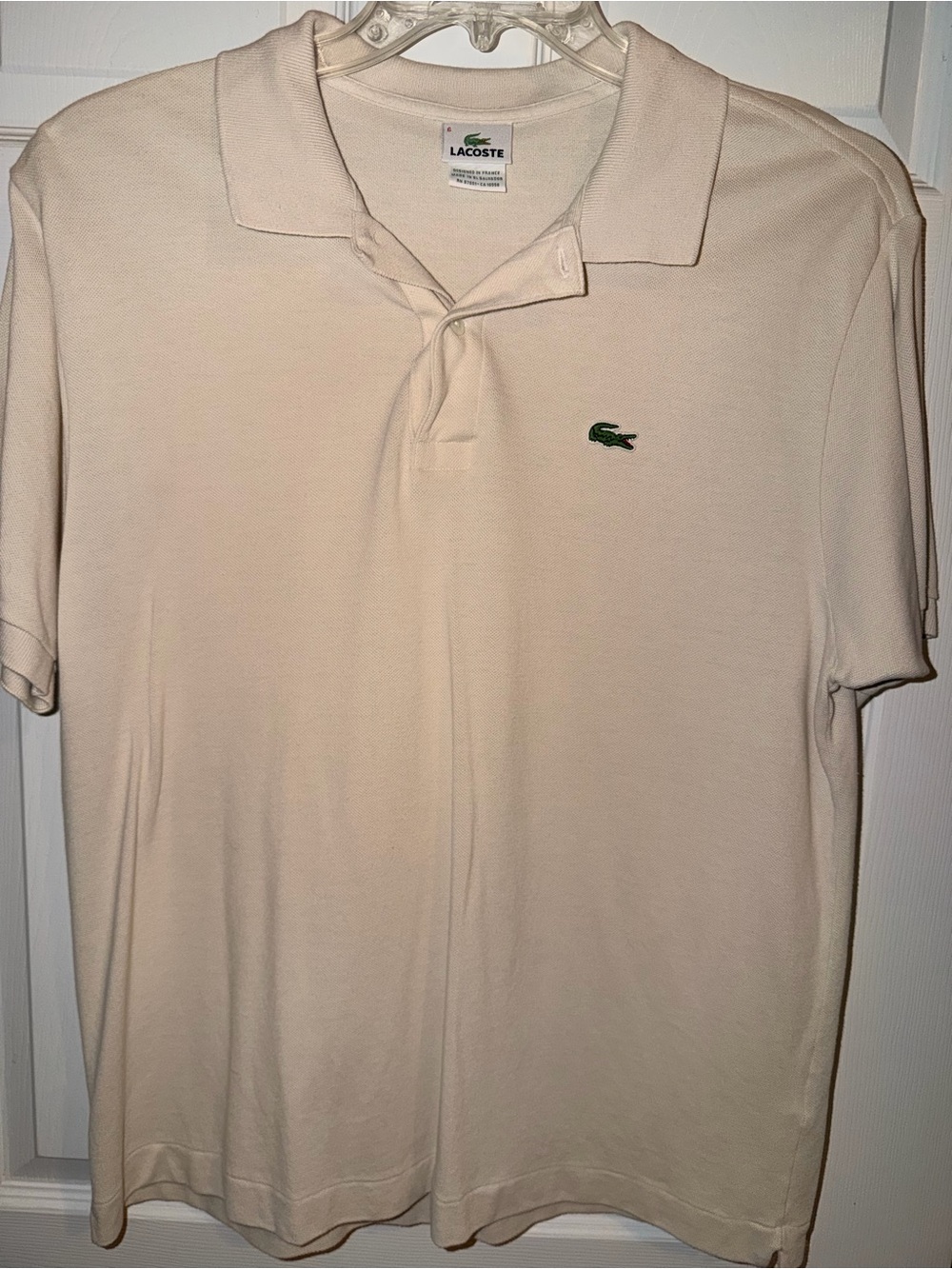 Lacoste Men's Polo Shirt in Light Beige with Green Crocodile